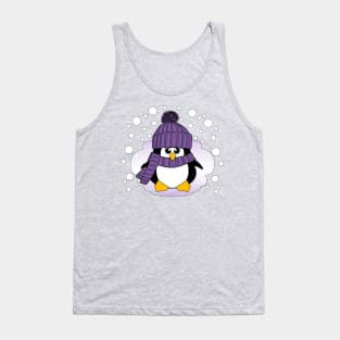 Christmas Penguin with Purple Hat and Scarf Tank Top